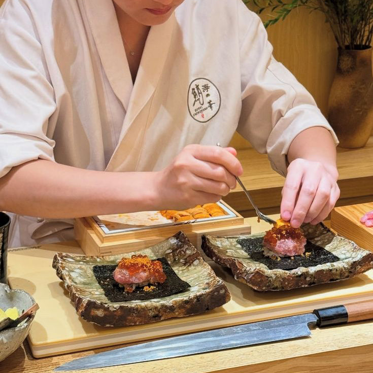 Cena omakase en Tokio.